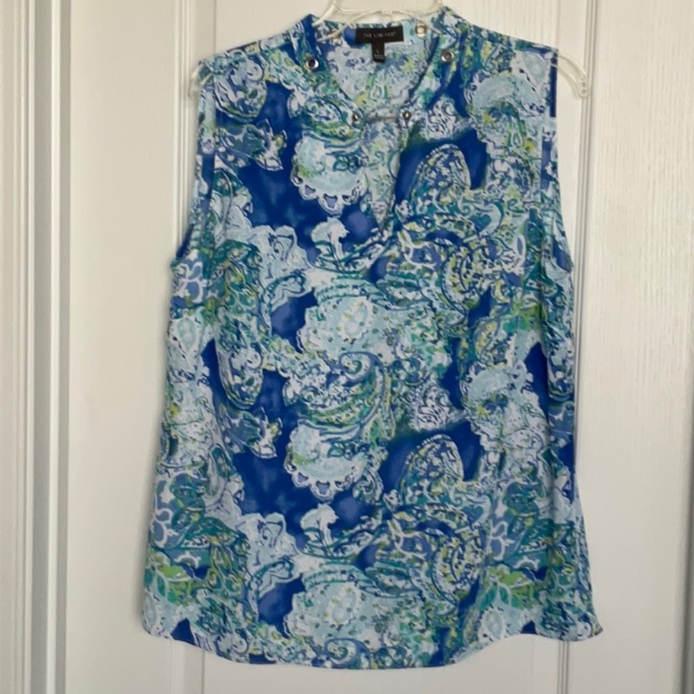 The Limited Blue Mandarin Collar Blouse